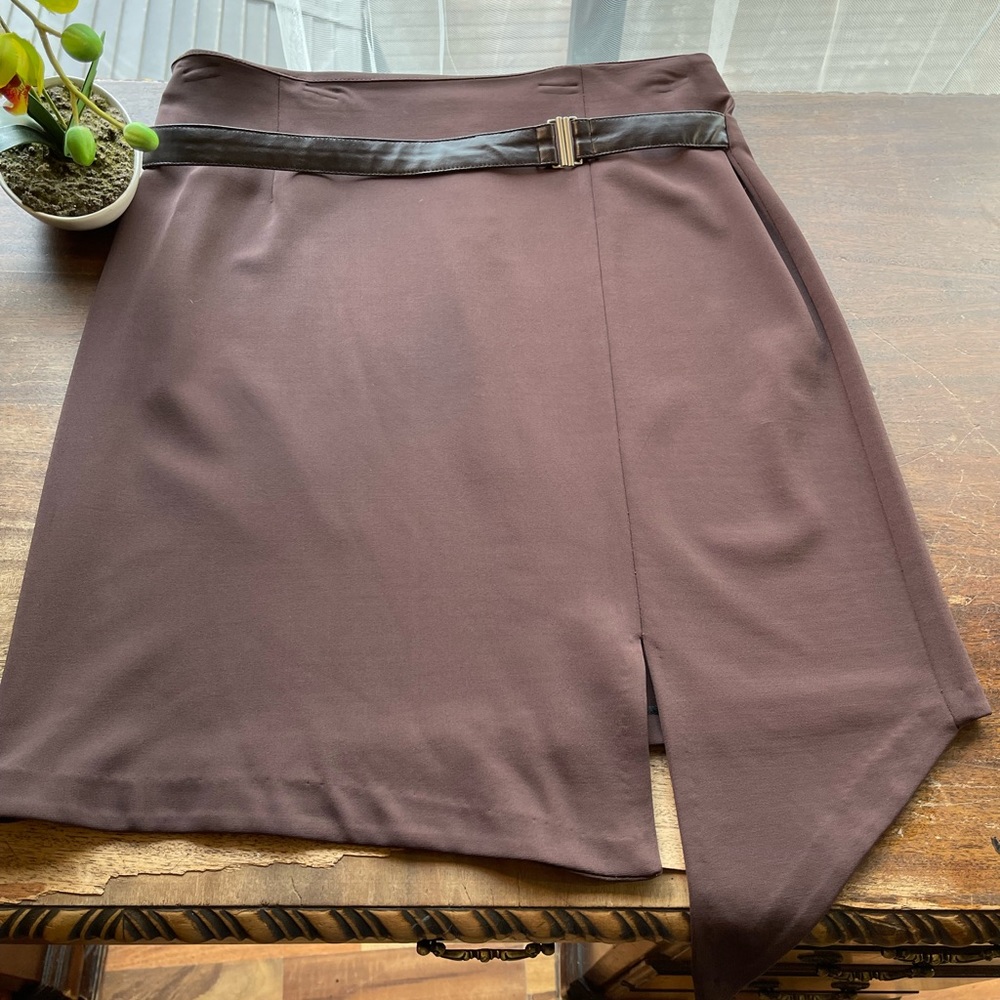 Orna Farho designer brown asymmetrical skirt with belt. Size 44